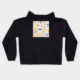 Yellow Blue Brown Floral Pattern on White Kids Hoodie